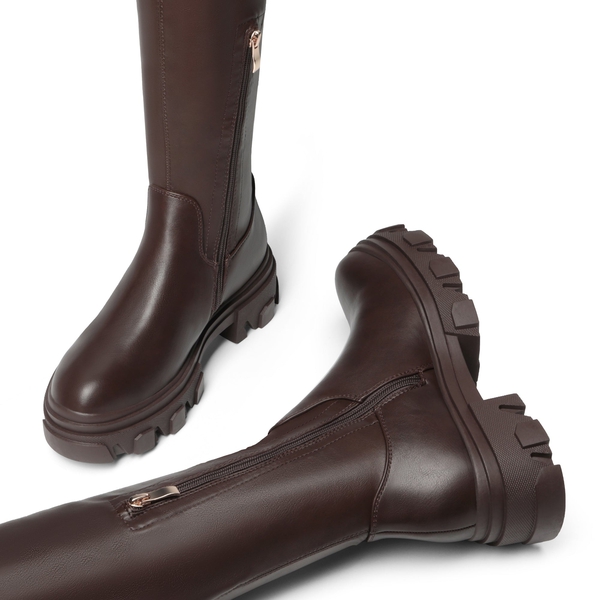 Ikon Stretchy Over The Knee Boots - BROWN PU - 3